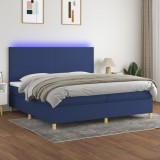 Cumpara ieftin Pat cu arcuri, saltea și LED, albastru, 200x200 cm, textil