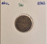 341 Italia, Italy, 50 Centesimi - Victor Emmanuel II 1853, KM#4a, argint, Europa