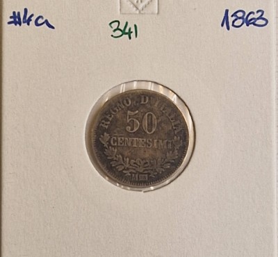 341 Italia, Italy, 50 Centesimi - Victor Emmanuel II 1853, KM#4a, argint foto