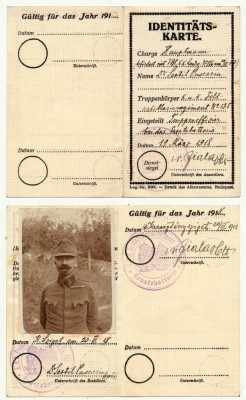 Carte de identitate academician Sextil Puscariu in Primul Razboi Mondial, &amp;icirc;n armata austro-ungară foto