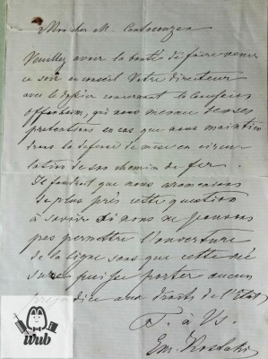 Emanoil Kostache Epureanu(1823-1880), Scrisoare scrisa si semnata foto