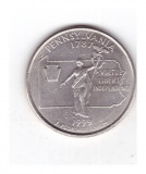 Moneda SUA 25 centi/quarter dollar 1999 D Pennsylvania 1787, stare buna, curata, America de Nord, Nichel