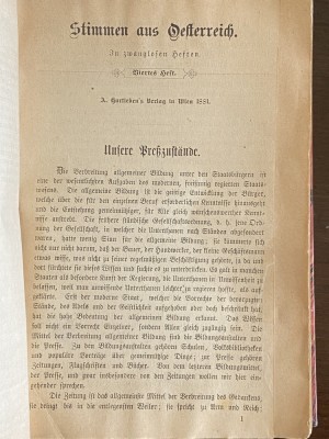 carte veche stimmen aus osterreich in zwanglosen heften 1881 Viena foto