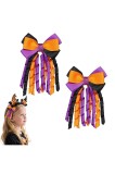 2 bucati de agrafe de păr cu fundă pentru Halloween, agrafe de păr cu panglică ondulată, accesorii de păr handmade pentru Trick or Treat