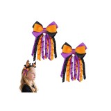 2 bucati de agrafe de păr cu fundă pentru Halloween, agrafe de păr cu panglică ondulată, accesorii de păr handmade pentru Trick or Treat