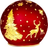 Glob decorativ de Craciun cu LED, din sticla rosie, 12x11 cm