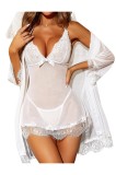 Babydoll din dantelă sexy pentru femei cu halat, lenjerie de noapte &ndash; Alb, Mare