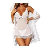 Babydoll din dantelă sexy pentru femei cu halat, lenjerie de noapte &ndash; Alb, Mare