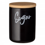 Recipient Ceramic cu Capac de Bambus, Negru, Capacitate 0.8L, Sugar, Oem