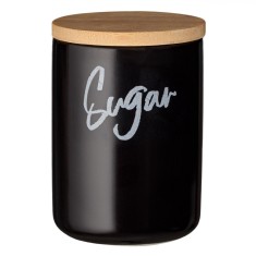 Recipient Ceramic cu Capac de Bambus, Negru, Capacitate 0.8L, Sugar