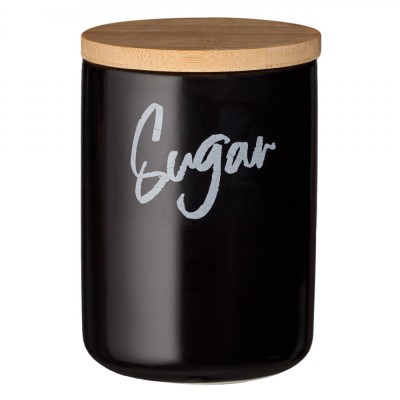 Recipient Ceramic cu Capac de Bambus, Negru, Capacitate 0.8L, Sugar foto