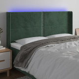 vidaXL Tăblie de pat cu LED, verde &icirc;nchis, 203x16x118/128 cm, catifea