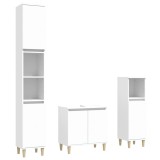 Cumpara ieftin Set mobilier de baie, 3 piese, alb, lemn compozit