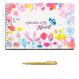 Album foto / Guestbook Caiet marturii Flower pentru nunta, format A5 landscape, pix inclus, 120 pagini albe, accesoriu nunta