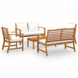 Set mobilier de grădină cu perne, 5 piese, lemn masiv de acacia, vidaXL