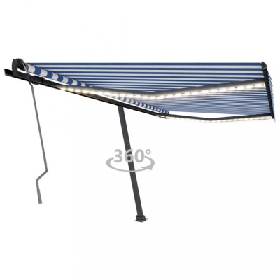 Copertină retractabilă manual cu LED, albastru/alb, 400x350 cm foto