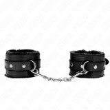 KINK - PREMIUM FUR LINED WRIST RESTRAINTS BLACK WITH BLACK BELT ADJUSTABLE 17-29 CM X 6 CM, KINK WRIST RESTRAINT