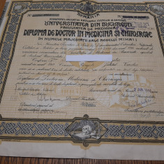 DIPLOMA DE DOCTOR IN MEDICINA SI CHIRURGIE 1944 cu Timbre Fiscale