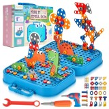 Set de creative de constructie, model dinozaur, 298 elemente pentru copii, unelte incluse, Malplay, 114949