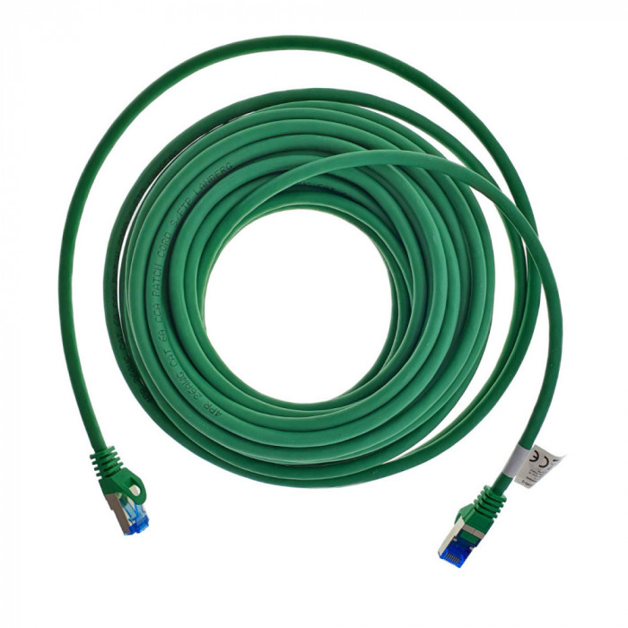 Cablu ecranat S FTP, Lanberg 42716, cat.6A, mufat 2xRJ45, lungime 10 m, AWG 26, 500 MHz, LSZH, de legatura retea, ethernet, verde