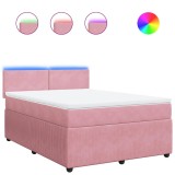 Cumpara ieftin Pat box spring cu saltea, roz, 140x190 cm, catifea