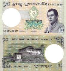 !!! BHUTAN - 10 NGULTRUM 2019. - P 29 c - UNC / SEMNATURA NOUA