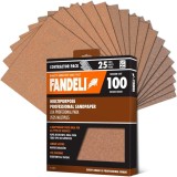 Set de 25 coli de smirghel multifunctional Fandeli, 100 granulatie, hartie/oxid de aluminiu, maro, 28 x 23 cm