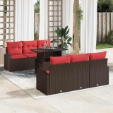 vidaXL Set de canapele pentru grădină cu pernă 7 pcs Maro Rattan poli 3348570