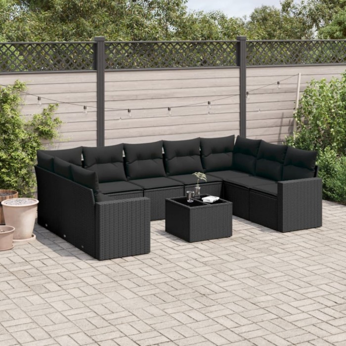 Gossi set canapele de gradina cu perne, 10 piese, negru, poliratan