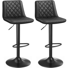 SONGMICS Set de 2 scaune de bar, cu spatar, reglabile in inaltime, tapitat cu PU, 47x51x(89-109)cm, negru Household NewTrend