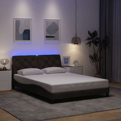 vidaXL Cadru de pat cu LED fără saltea țesătură maro &amp;icirc;nchis 140x190 cm 3310667 foto
