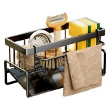 Cumpara ieftin Organizator chiuveta Koken, Suport multifunctional din otel inoxidabil, tava de scurgere, pentru bureti, lavete, detergenti, 23 x 10 x 9 cm, Negru