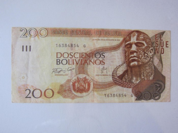 Bolivia 200 Bolivianos 1986 bancnotă fantezistă