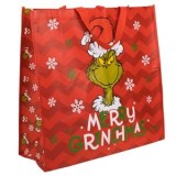 Sacosa reutilizabila de Craciun din PP, Rosie, cu Model Grinch, 50x20x50cm, CMCLASS