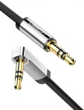CABLU audio Ugreen, &quot;AV119&quot; stereo (3.5 mm jack T/T), conectori auriti, design slim, unghi 90 grade la un capat, 1m, negru &quot;10597&quot; (timbru verde 0.18