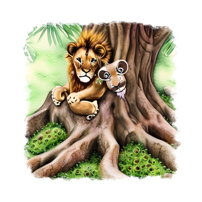 Sticker decorativ, Leu in copac, Maro, 55 cm, 9050ST foto