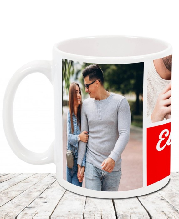 Cana personalizata cu 3 poze si text Cana personalizata cu 3 poze si text