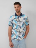 s.Oliver Tricou polo barbati cu imprimeu cu frunze de palmier, Regular Fit, Albastru, L