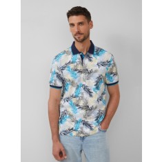 s.Oliver Tricou polo barbati cu imprimeu cu frunze de palmier, Regular Fit, Albastru, L