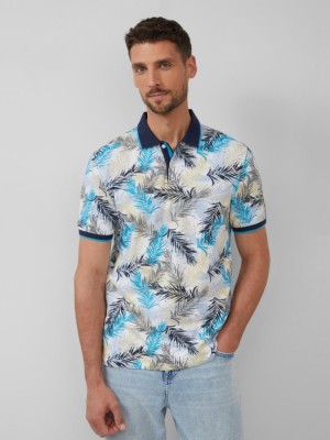 s.Oliver Tricou polo barbati cu imprimeu cu frunze de palmier, Regular Fit, Albastru, S foto
