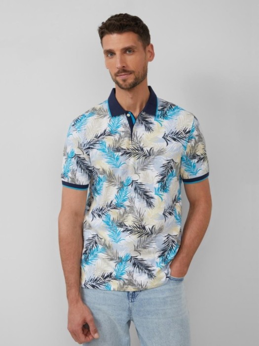 s.Oliver Tricou polo barbati cu imprimeu cu frunze de palmier, Regular Fit, Albastru, S