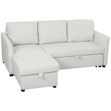 HOMCOM Divan Extensibil pentru 3 Persoane cu Șezlong Convertibil, Divan Rabatabil cu Compartiment de Depozitare și 3 Perne Detașabile, Material Textil