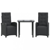 Cumpara ieftin Set bistro cu perne, 3 piese, negru, poliratan