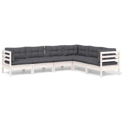 Set mobilier de gradina cu perne, 6 piese, alb, lemn masiv pin foto