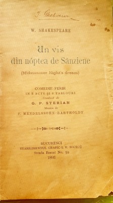 E799-I-W.SHAKESPEARE-UN VIS DIN NOAPTEA DE SANZIENE-Dedicata CASEI REGALE-F.RARA foto