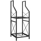 Outsunny Suport de Lemne Exterior a 2 Livelli din Metal cu Bază Ridicată Negru | Aosom Romania