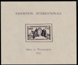 Indochine Colonii franceze 1937 - Omnibuse , Expozitia Mondiala Paris , colita nedantelata , MNH , Mi.226, Organizatii internationale, Nestampilat