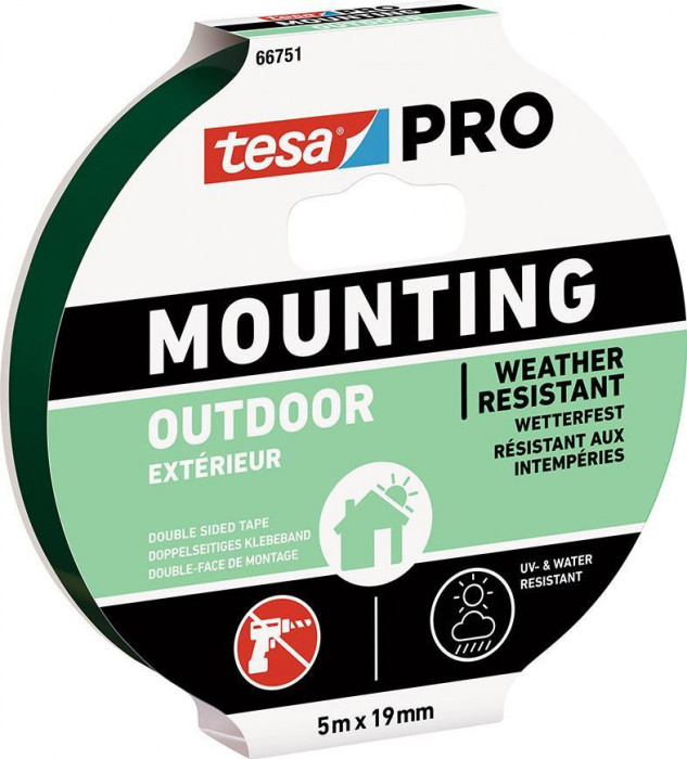Tesa Mounting PRO Outdoor, bandă de montaj, adezivă, dublă față, 19 mm, L-5 m