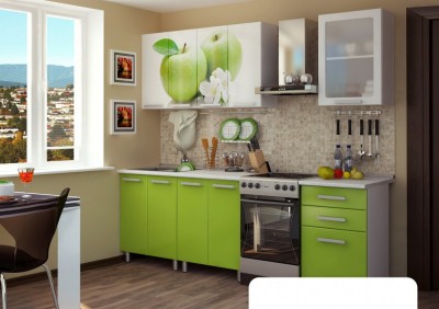 Bucatarie Famp Mar, 180x60x200 cm, Alb + Verde foto