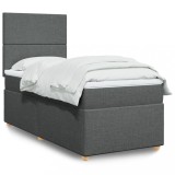 Gossi pat box spring cu saltea, gri inchis, 90x200 cm, textil